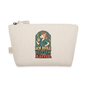 Einhorn Pflege Glitzer Kaffee Shirt - Bio-Täschchen - Natur - Vorne