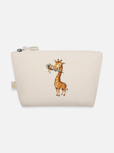 Cute Giraffe for Back to School with School Cone - Organic Pouch - nature