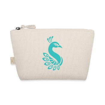 Minimalistischer türkisfarbener stilisierter Pfau - Bio-Täschchen - Natur - Vorne