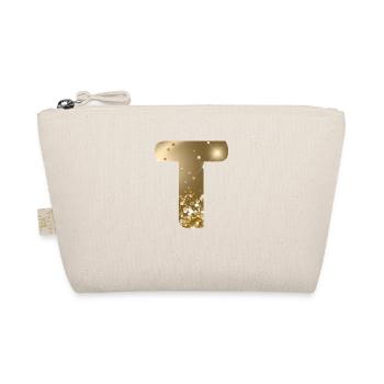 Customizable Monogram T Gold Glitter - Organic Pouch - nature - Front
