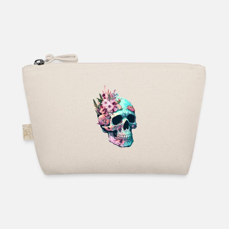 Totenkopf mit Blumen personalisierbar Bio-Täschchen