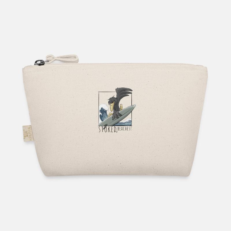 Stoked, Beaches! Surfer crow raven on wave Organic Pouch