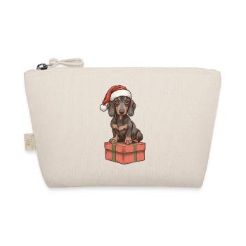 Weihnachts-Dackel mit Geschenk – Süßes Xmas Motiv - Bio-Täschchen - Natur - Vorne