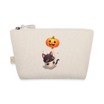Halloween Katze mit Halloween Kürbis - Bio-Täschchen - Natur - Vorne
