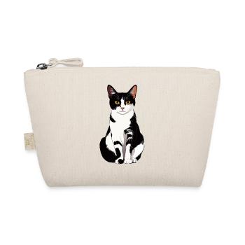 beautiful black and white cat sitting frontal graphic - Organic Pouch - nature - Front