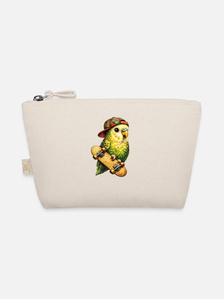 Cool Skatebird – Parrot with Cap & Skateboard - Organic Pouch - nature