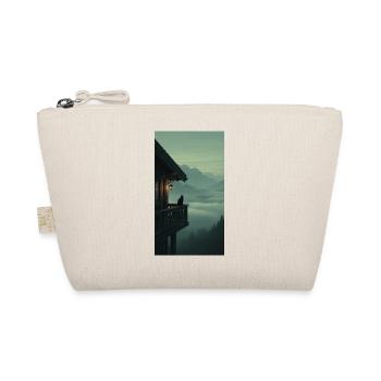 Black Cat on Mountain Balcony – Asian Zen Design - Organic Pouch - nature - Front