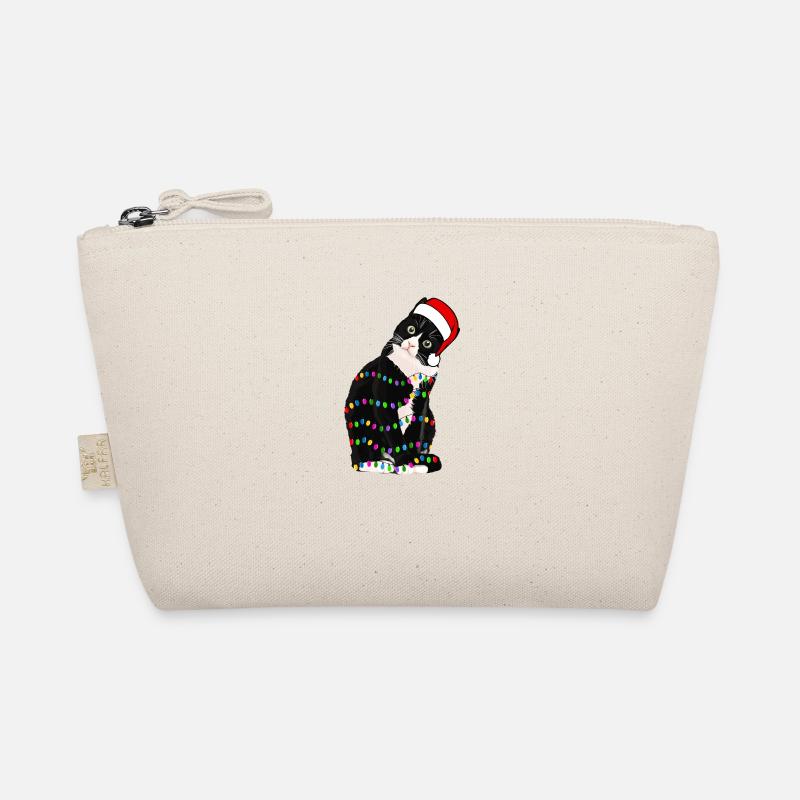 Santa Black Cat Tangled Up In Christmas Tree Light Organic Pouch