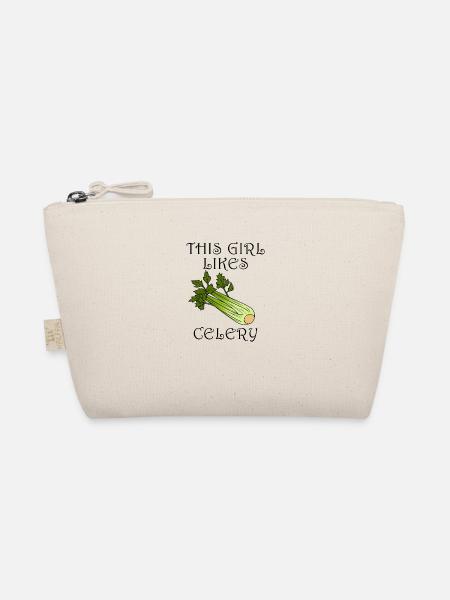Girl Eating Celery Ironic Quote Vegeatables - Organic Pouch - nature - Front