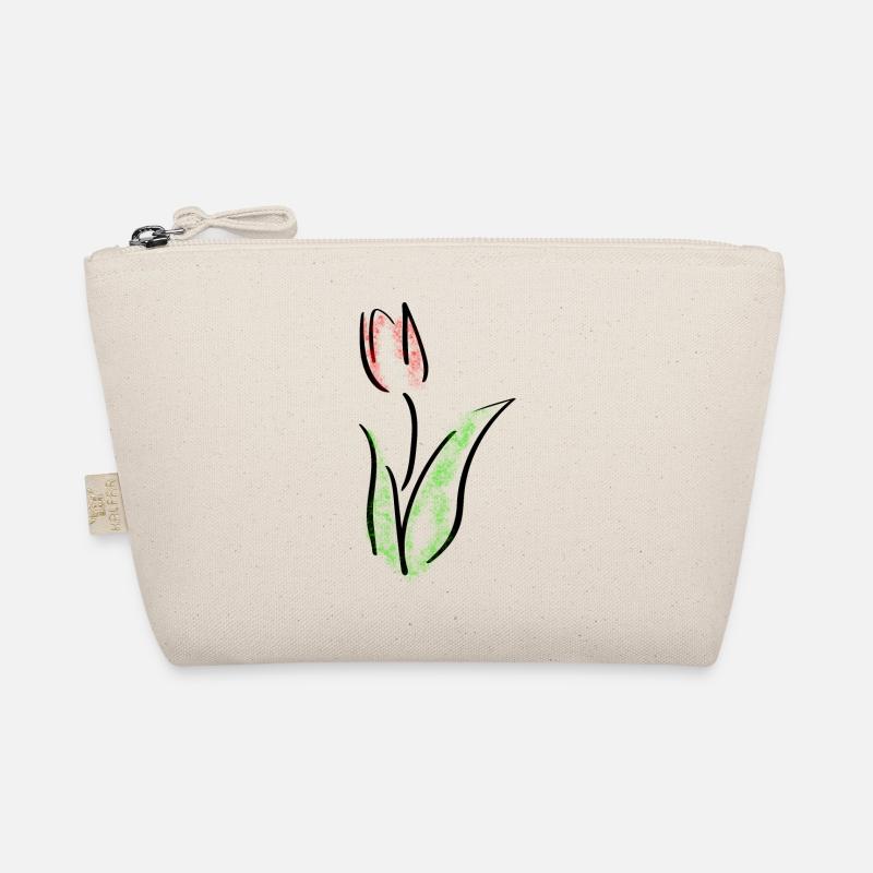 Tulpe Line Art - Minimalistisch mit Farbklecksen - Bio-Täschchen - Natur