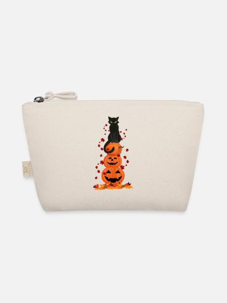 Halloween Design lachender Kürbis schwarze Katze - Bio-Täschchen - Natur