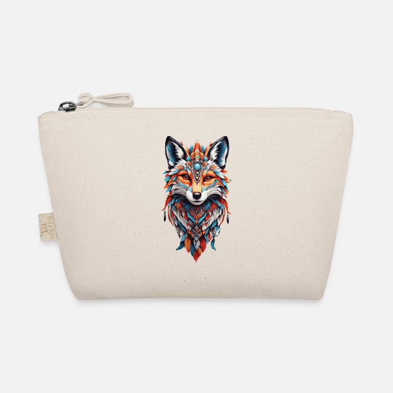 Spiritual Indian Fox Feather Design Boho Style Organic Pouch