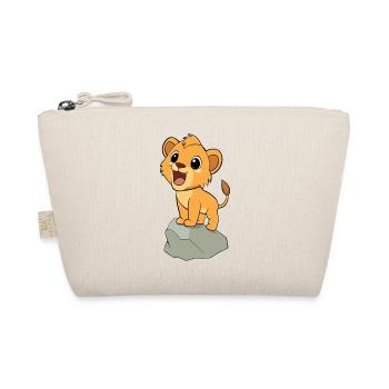 Merry baby lion cub roaring, on a rock (v02 - Organic Pouch - nature - Front