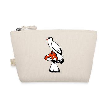 Bird sitting cute big mushroom dots toadstool - Organic Pouch - nature - Front