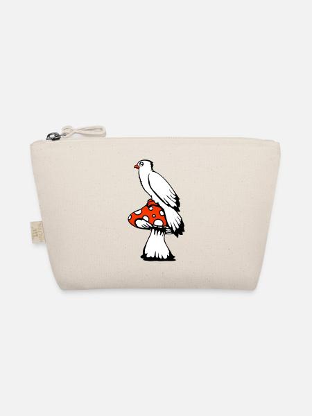Bird sitting cute big mushroom dots toadstool - Organic Pouch - nature - Front