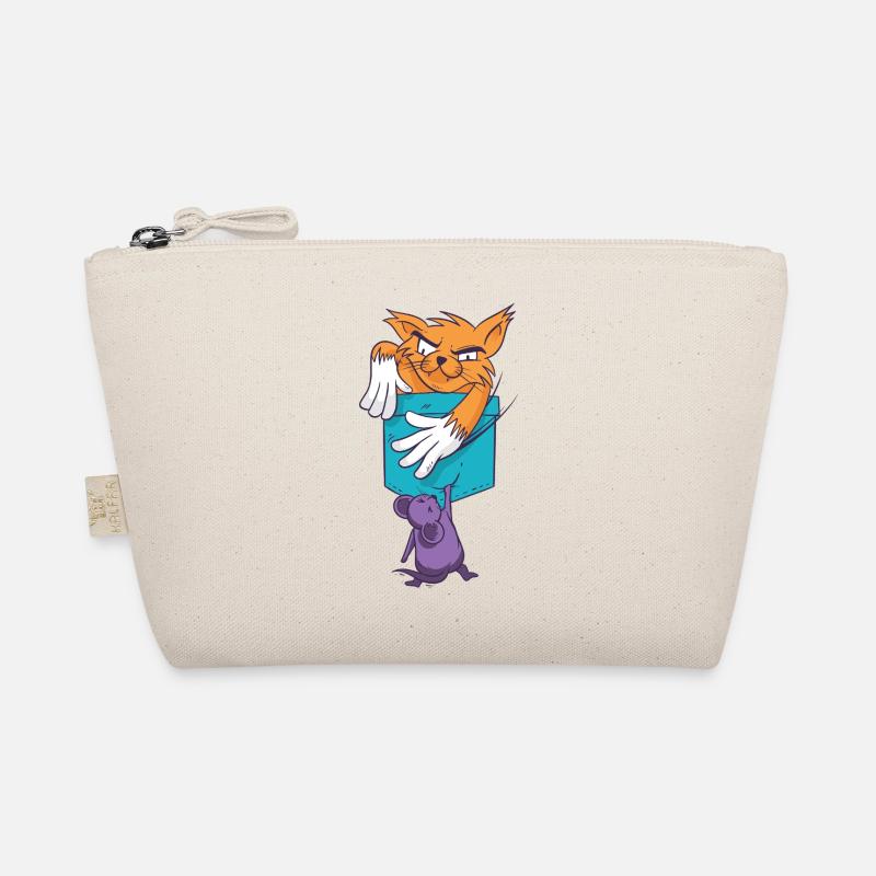 Playful Cat with Mouse Pattern - Organic Pouch - nature
