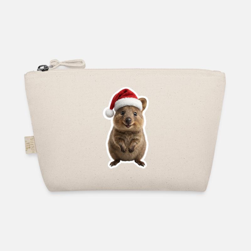 Laechelndes Quokka mit Weihnachtsmuetze - Bio-Täschchen - Natur