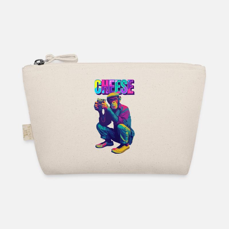 Cheese! Affe mit Kamera im Neon Pop-Art Stil - Bio-Täschchen - Natur