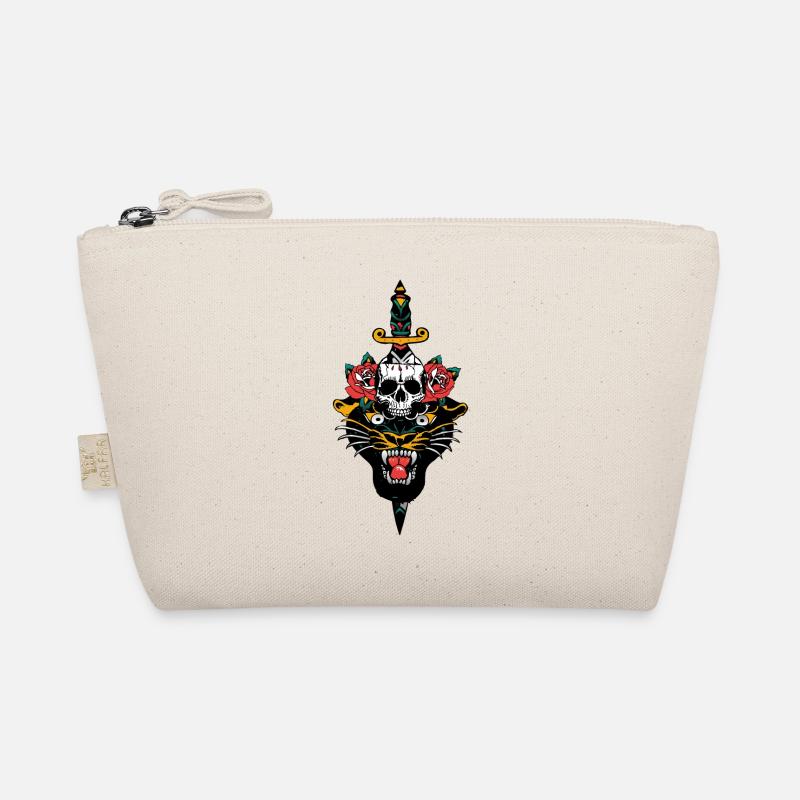 Panthere Kopf des Todes Schädel Dolch Blume rosa ergreifend Bio-Täschchen