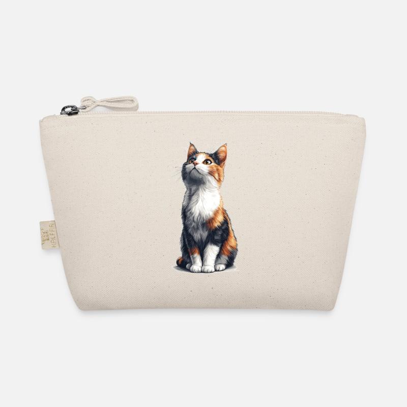 Colorful Sitting Comic Cat Organic Pouch
