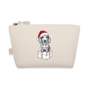 Weihnachts-Dackel auf Geschenk – Süßes Xmas Design - Bio-Täschchen - Natur - Vorne