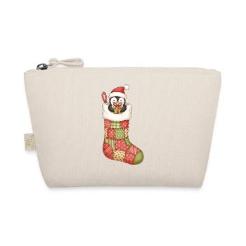 Cute cartoon penguin in Christmas sock - Organic Pouch - nature - Front