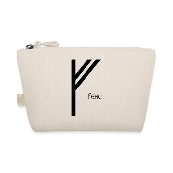 Fehu Rune with Name Black – Viking Futhark - Organic Pouch - nature - Front