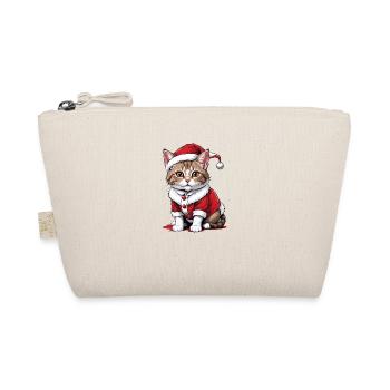 Weihnachtskatze Weihnachtsmann Katze Cat Geschenk - Bio-Täschchen - Natur - Vorne