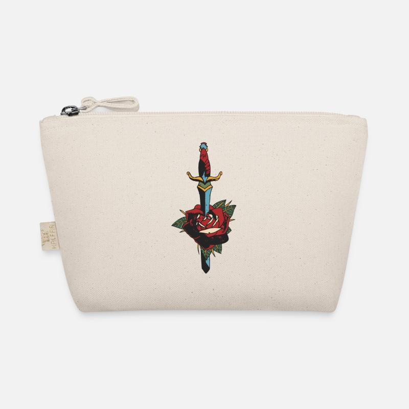 Dolch durchbohrt rosa Blume Old School Tattoo Bio-Täschchen