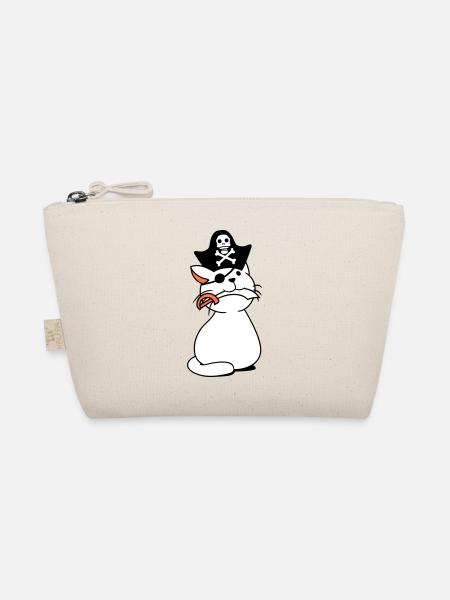 Cute Pirate Cat Buccaneer Eye Patch Hat Saber - Organic Pouch - nature - Front