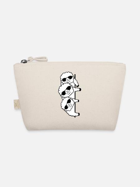 3 DJ Sheep Behind Wall Peeking Sideways Friends - Organic Pouch - nature - Front
