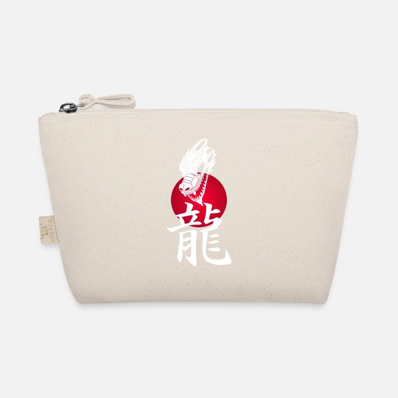 White Japanese Dragon and Red Sun Organic Pouch