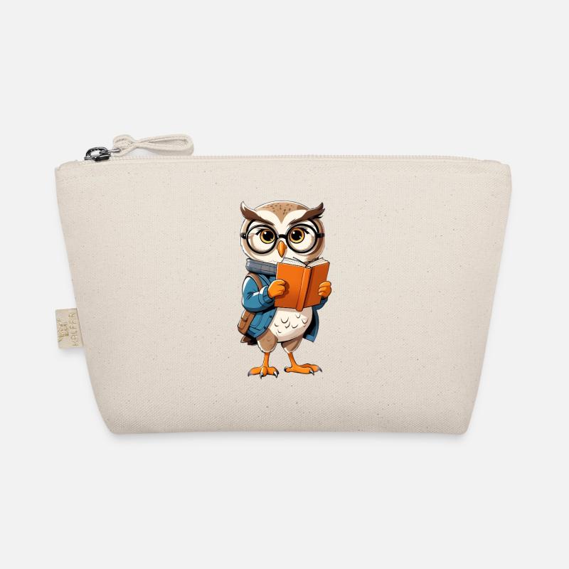 Learning owl with glasses reads book Organic Pouch