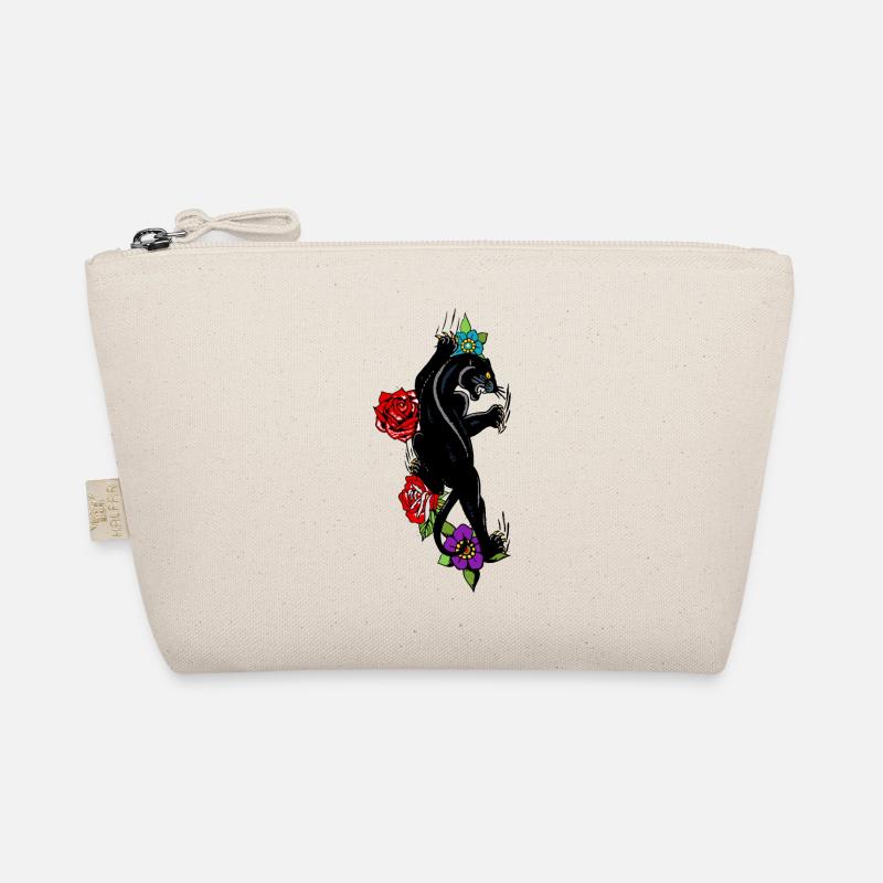 panthere black tattoo old school pink flower Organic Pouch