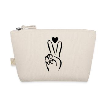 Hand mit Peace-Zeichen und Herz S/W - Bio-Täschchen - Natur - Vorne