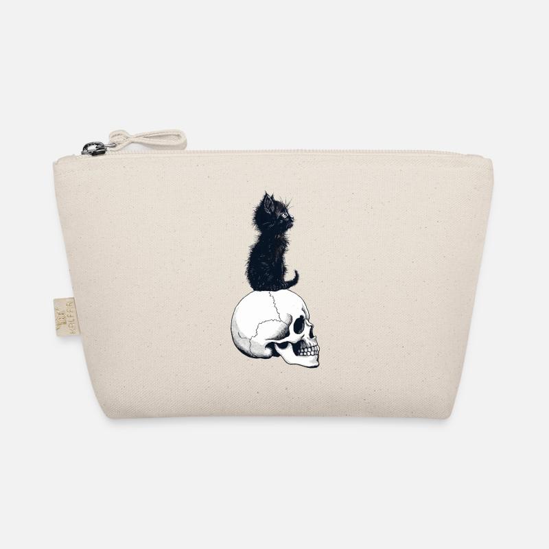 Cute kitten sitting on a skull Organic Pouch