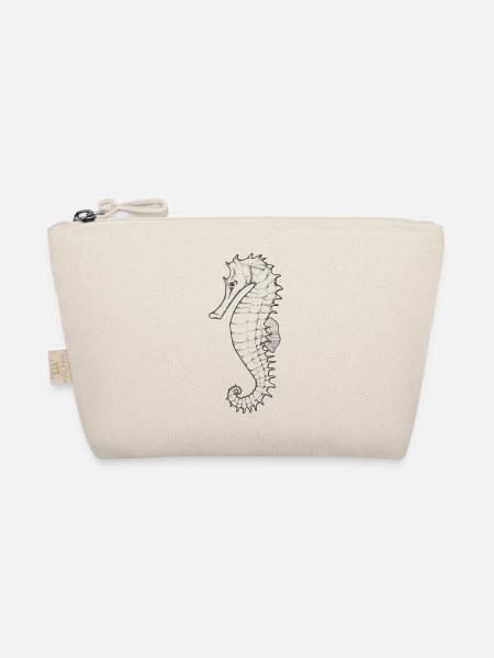 Seahorse Line Drawing - Organic Pouch - nature