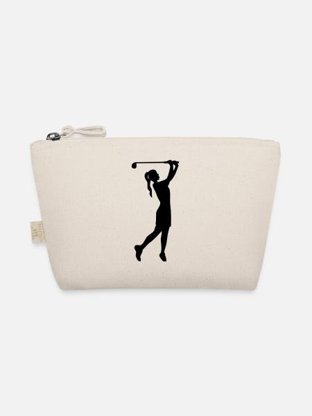 Golferin Silhouette, Golf Abschlag Damen Golf  - Bio-Täschchen - Natur - Vorne