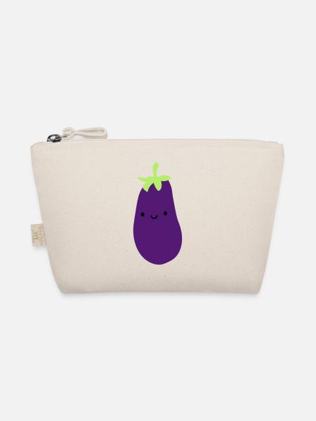 aubergine mit gesicht augen mund niedlich suess ge - Bio-Täschchen - Natur - Vorne