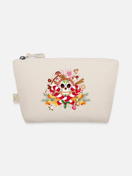 Lebkuchenmann Sugar Skull Dekor für Weihnachten - Bio-Täschchen - Natur - Vorne