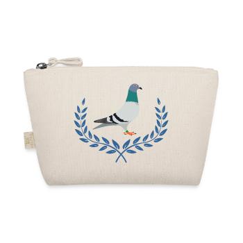 Blue carrier pigeon in half laurel wreath logo - Organic Pouch - nature - Front