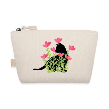 Spring design - black cat in the flower bed - Organic Pouch - nature - Front