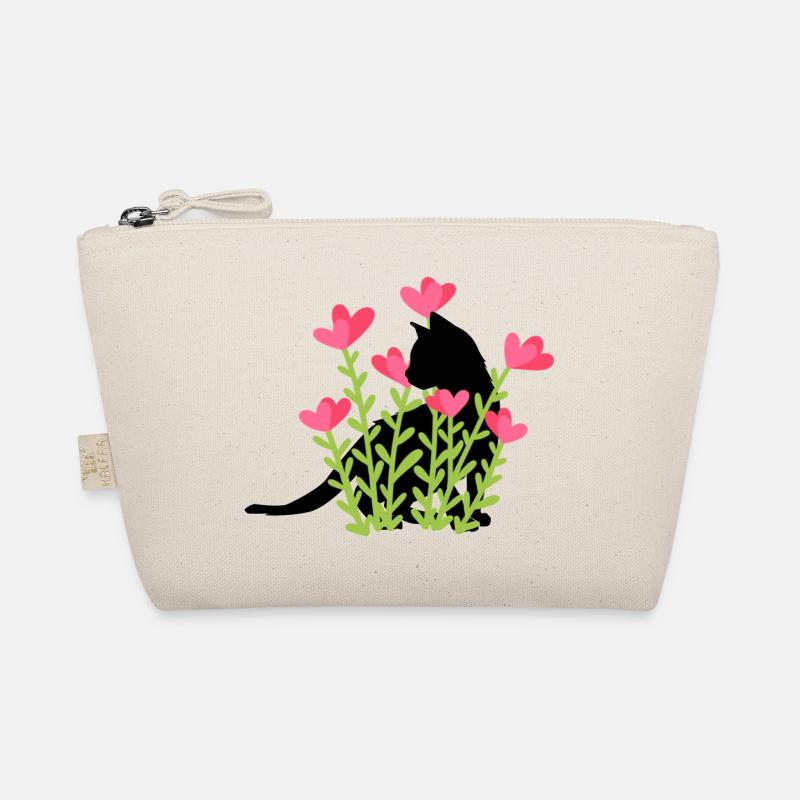 Frühlingsdesign - schwarze Katze im Blumenbeet - Bio-Täschchen - Natur