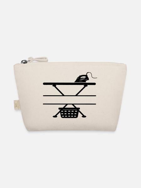 Iron, ironing board and laundry basket, text banner - Organic Pouch - nature - Front