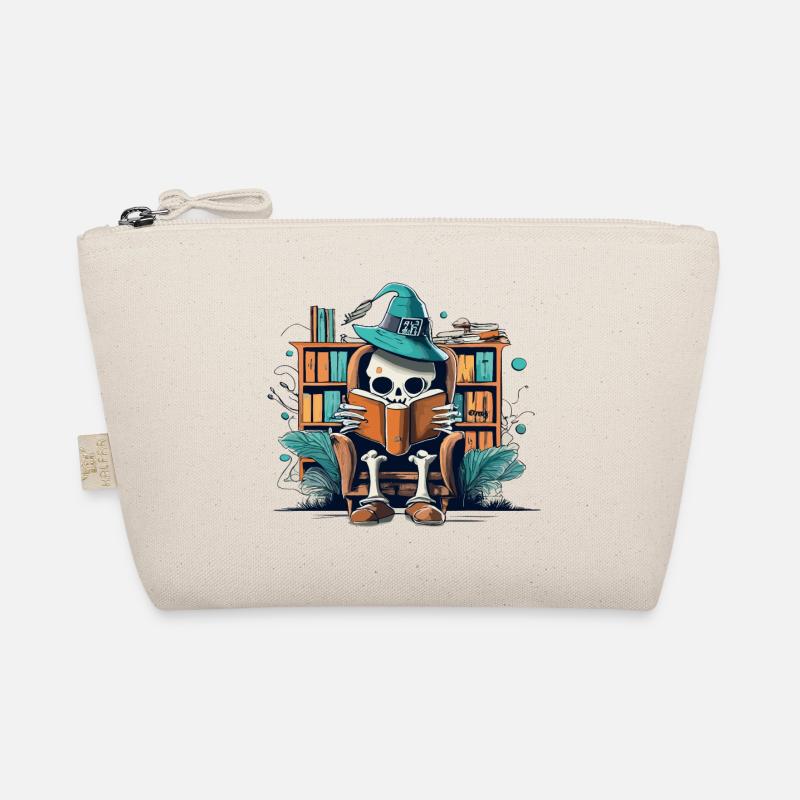 Halloween Skeleton Reading a Book Organic Pouch