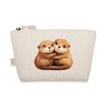 Otter Love Hugging Holding Hands Cuddling - Organic Pouch - nature - Front