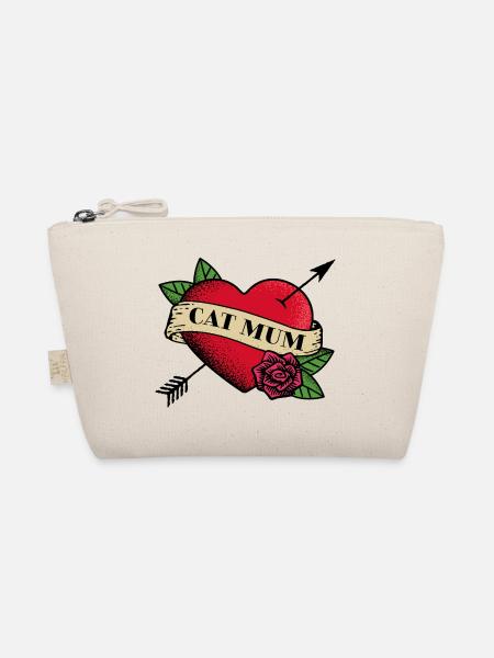 Coeur Tatouage Chat Maman - Trousse biologique - nature - Devant