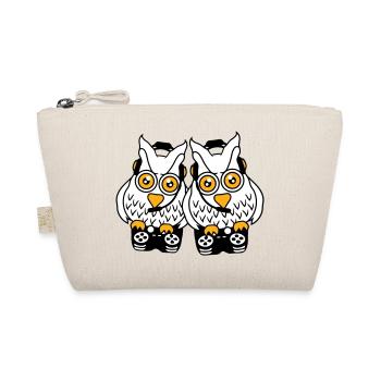 2 Gamer Owls Play Team Friends Two Player Duo - Organic Pouch - nature - Front