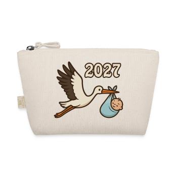 Storch mit Findelkind im Schnabel 2027 - Bio-Täschchen - Natur - Vorne