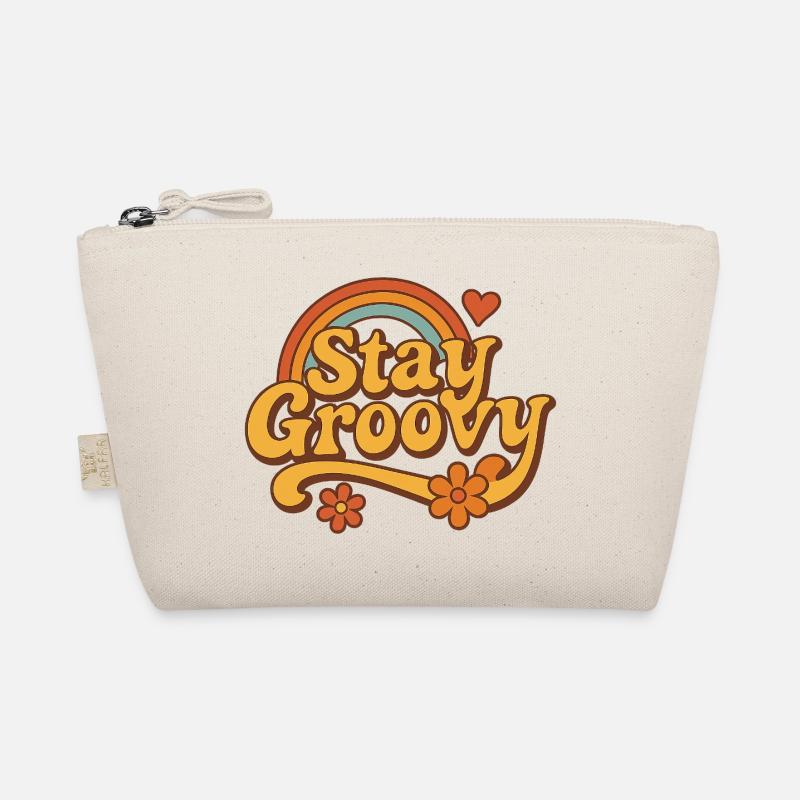 Stay Groovy – Retro Vibes mit Regenbogen & Blumen - Bio-Täschchen - Natur
